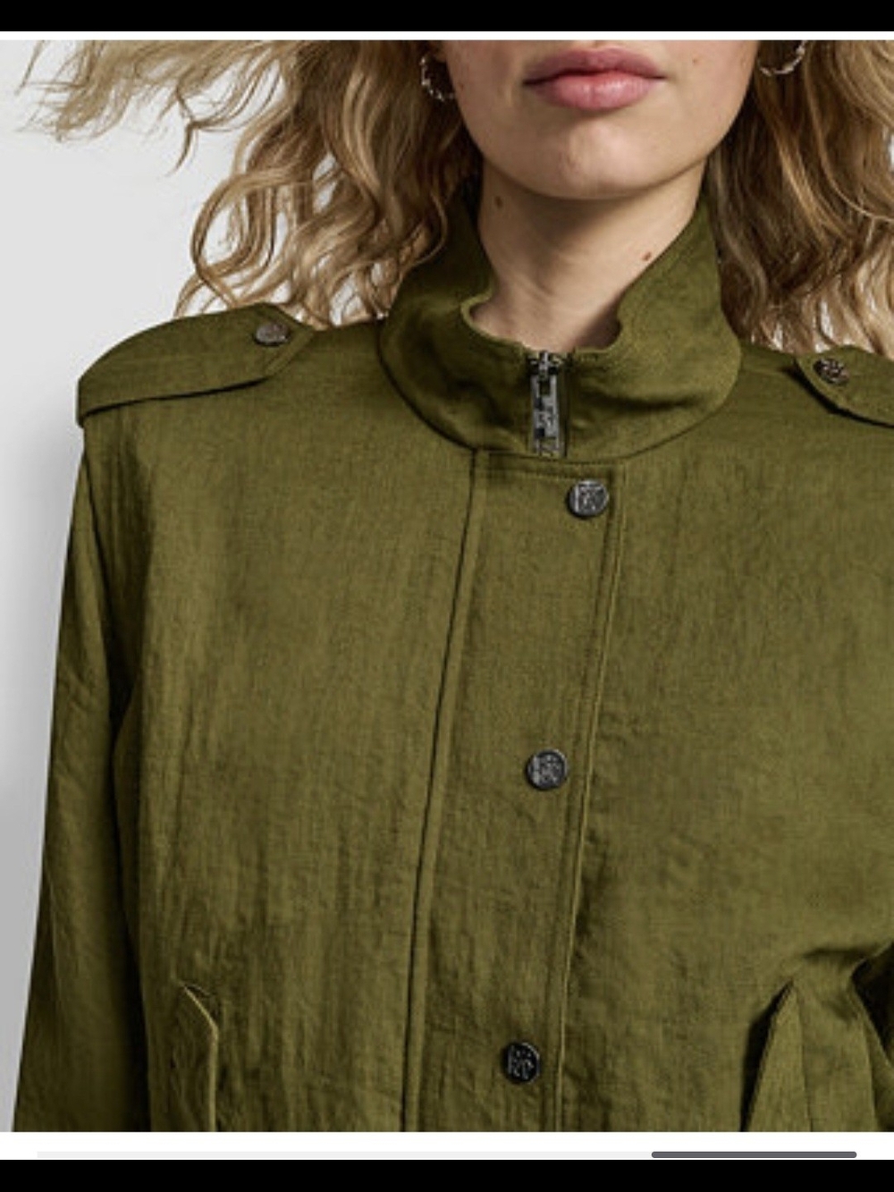 Donna Karan Olive Twill Bomber Jacket with Snap Front - Picture 5 of 6